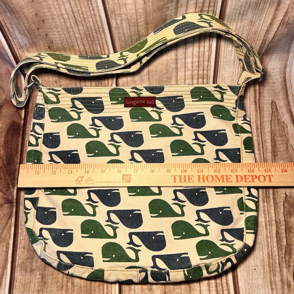 Bungalow 360 Whale Purse Tote REVERSIBLE /dots Shoulder Bag Canvas Green Blue - Picture 2 of 8
